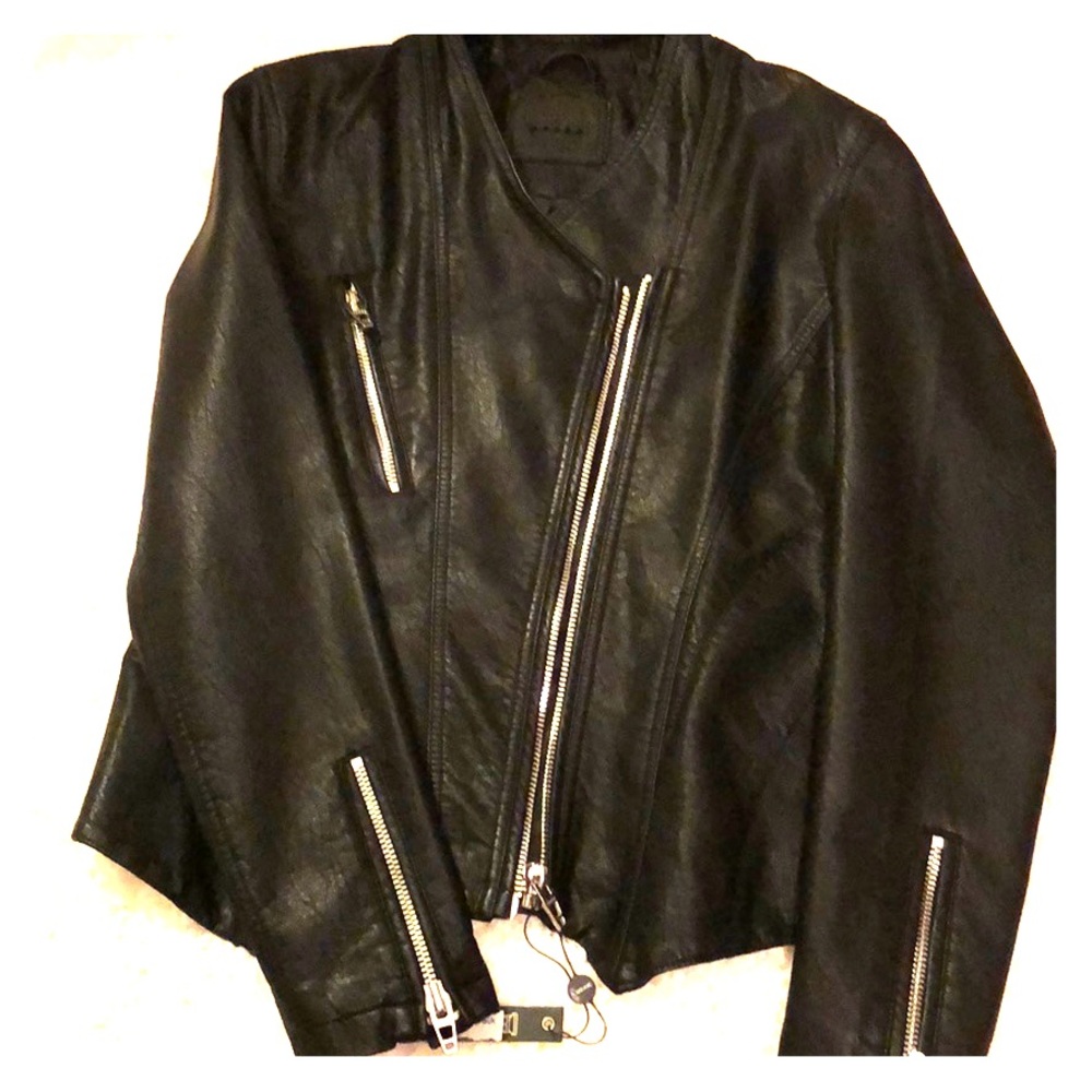 BLANKNYC Black Faux Leather Moto Jacket Sz M